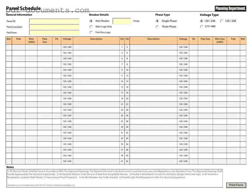 Download Electrical Panel Schedule Form