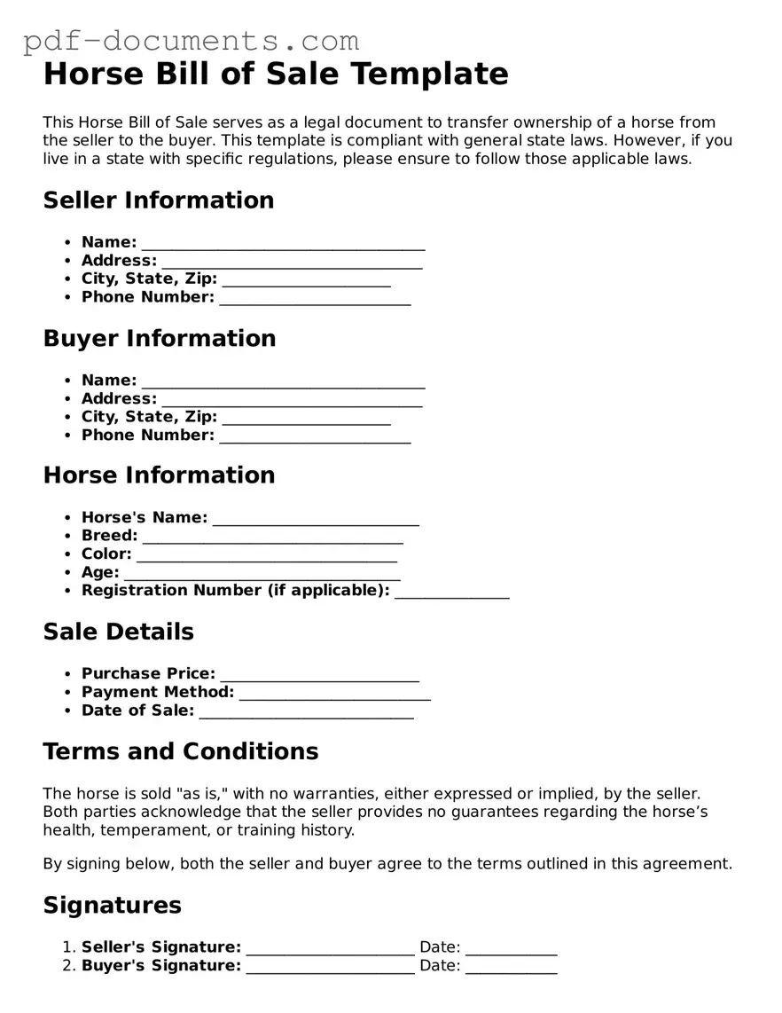 Printable Horse Bill of Sale Form