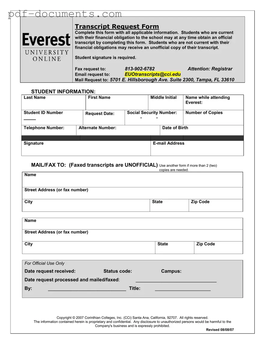 Download Everest University Transcript Form