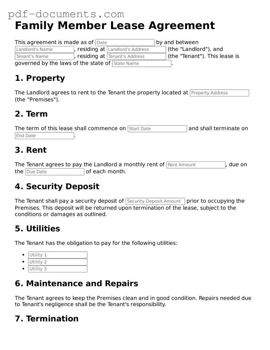 Printable Family Member Lease Agreement Form
