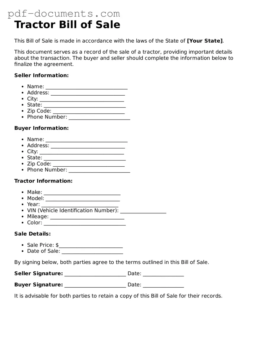 Printable Tractor Bill of Sale Form