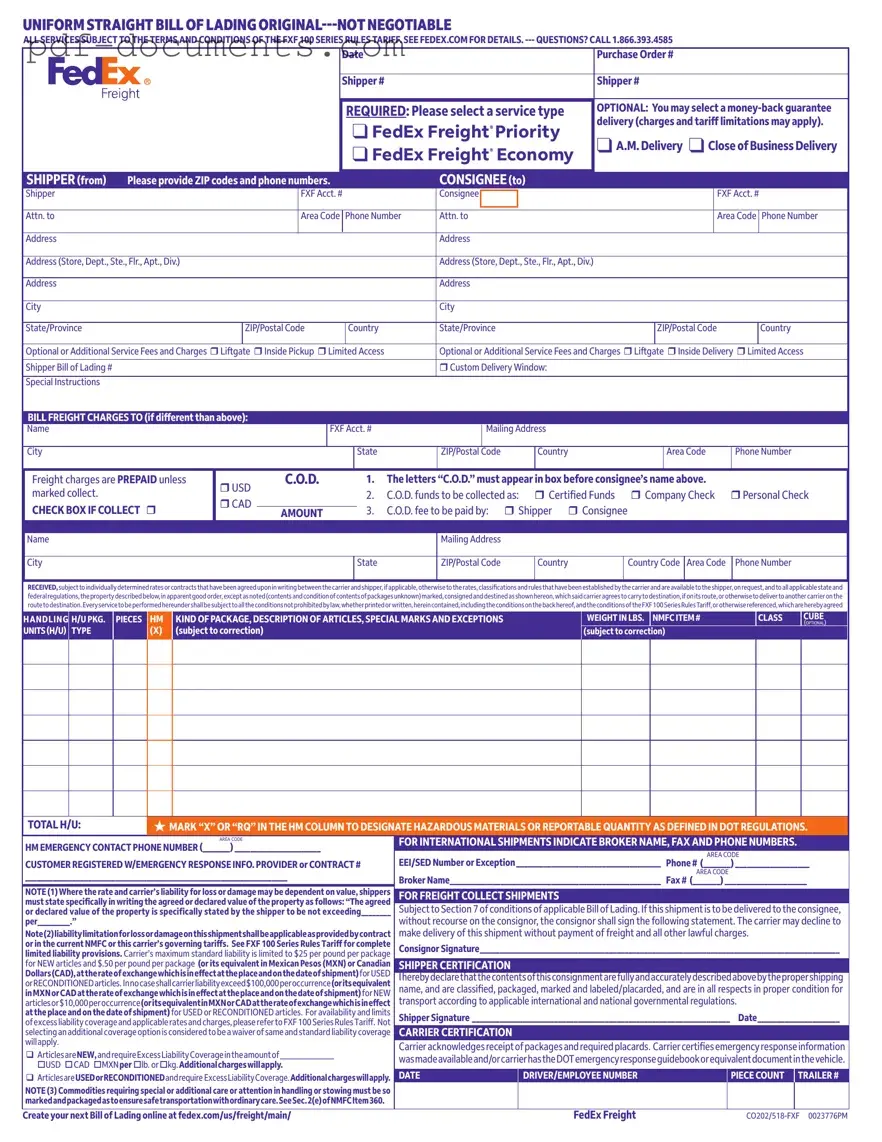 Download Fedex Bill Of Lading Form