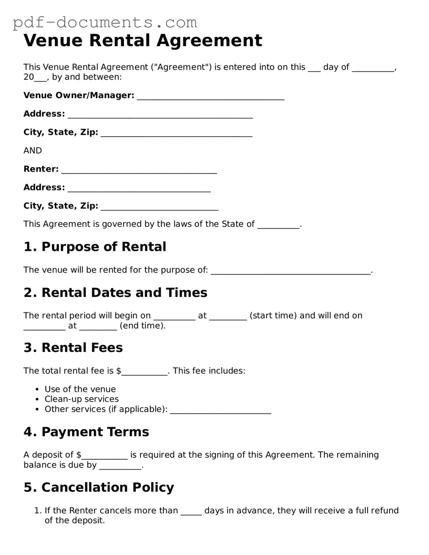 Printable Venue Rental Agreement Form