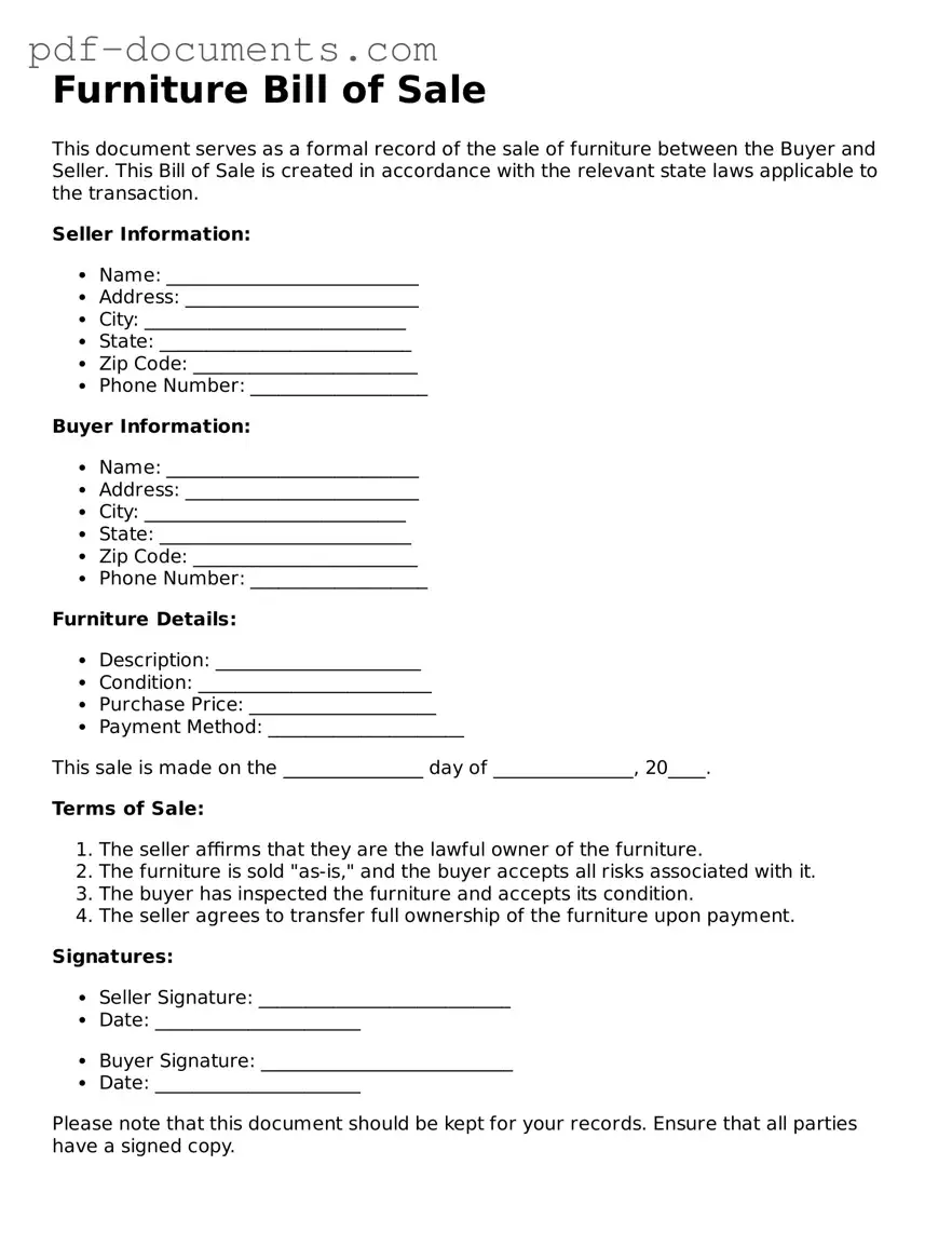 Printable Furniture Bill of Sale Form