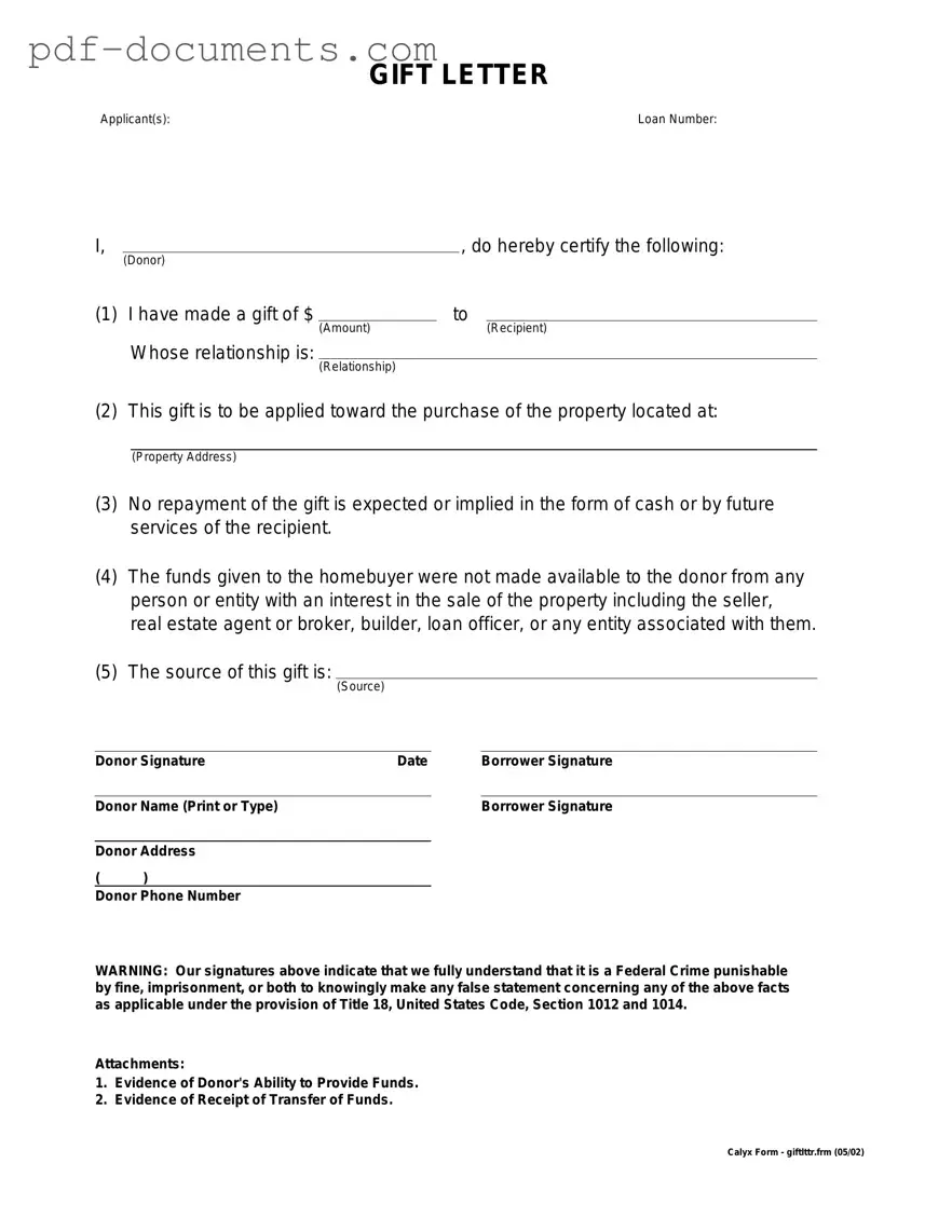 Download Gift Letter Form