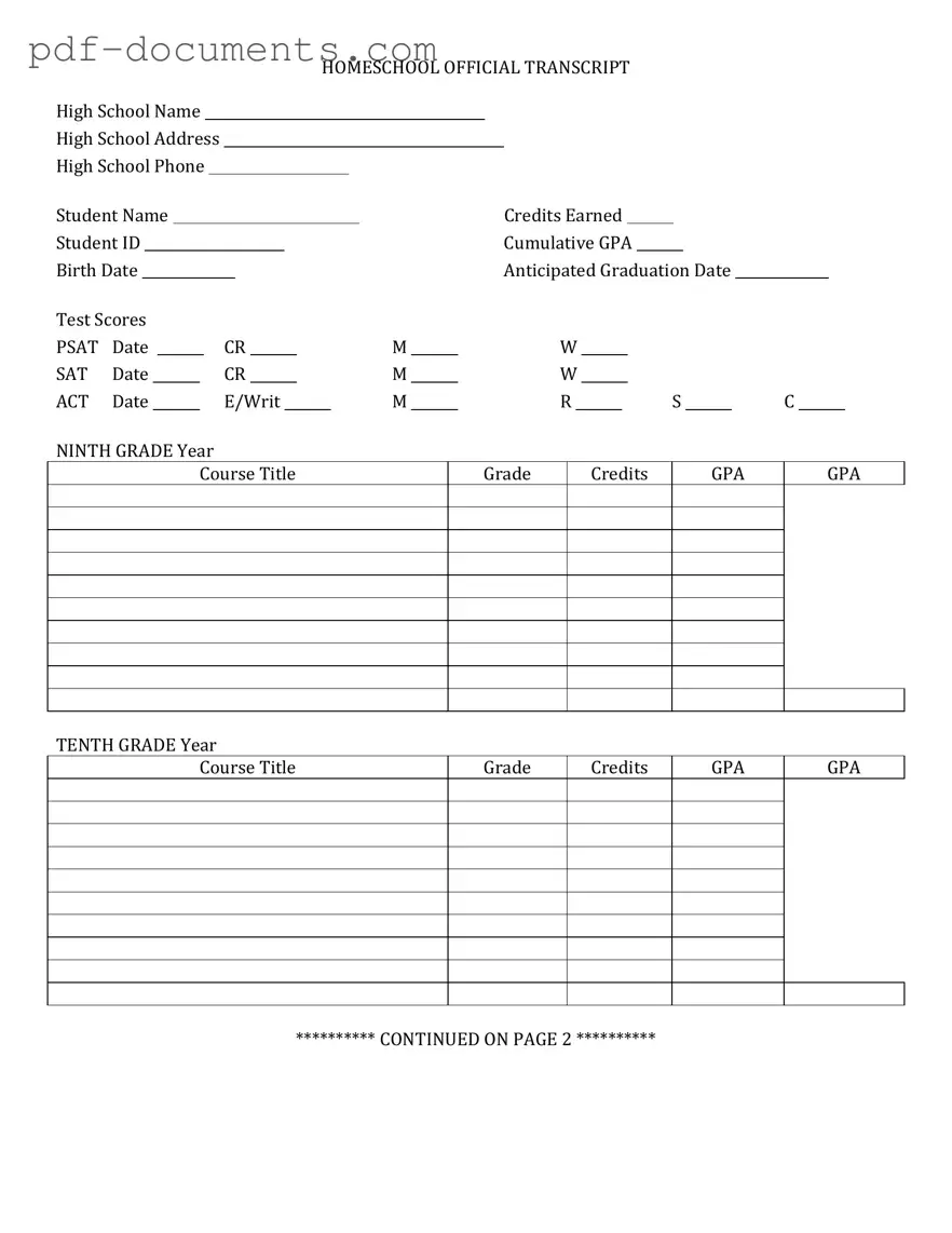 Download High School Transcript Form