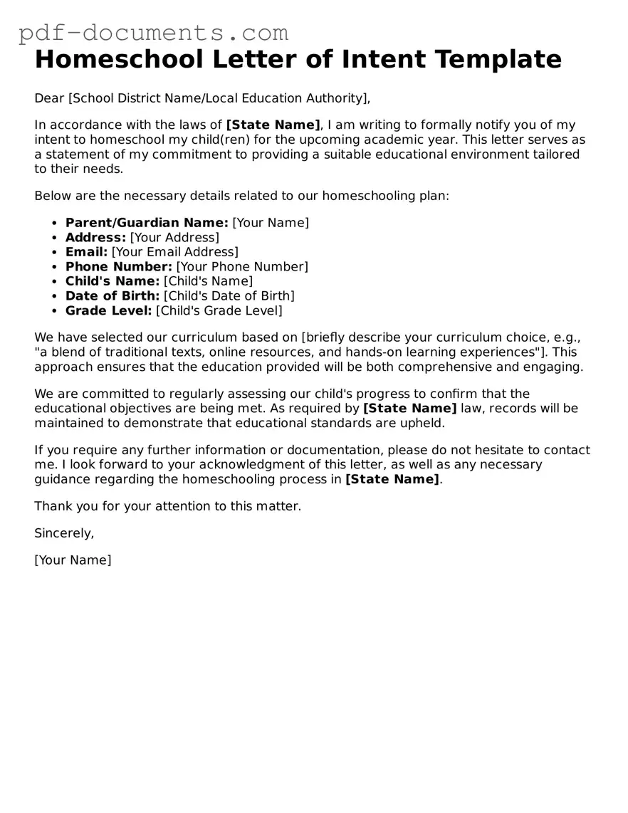 Printable Homeschool Letter of Intent Form