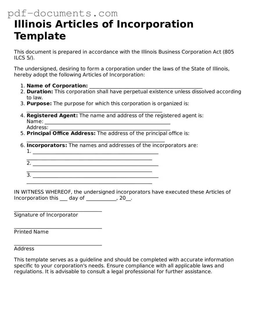 Legal Articles of Incorporation Template for the State of Illinois