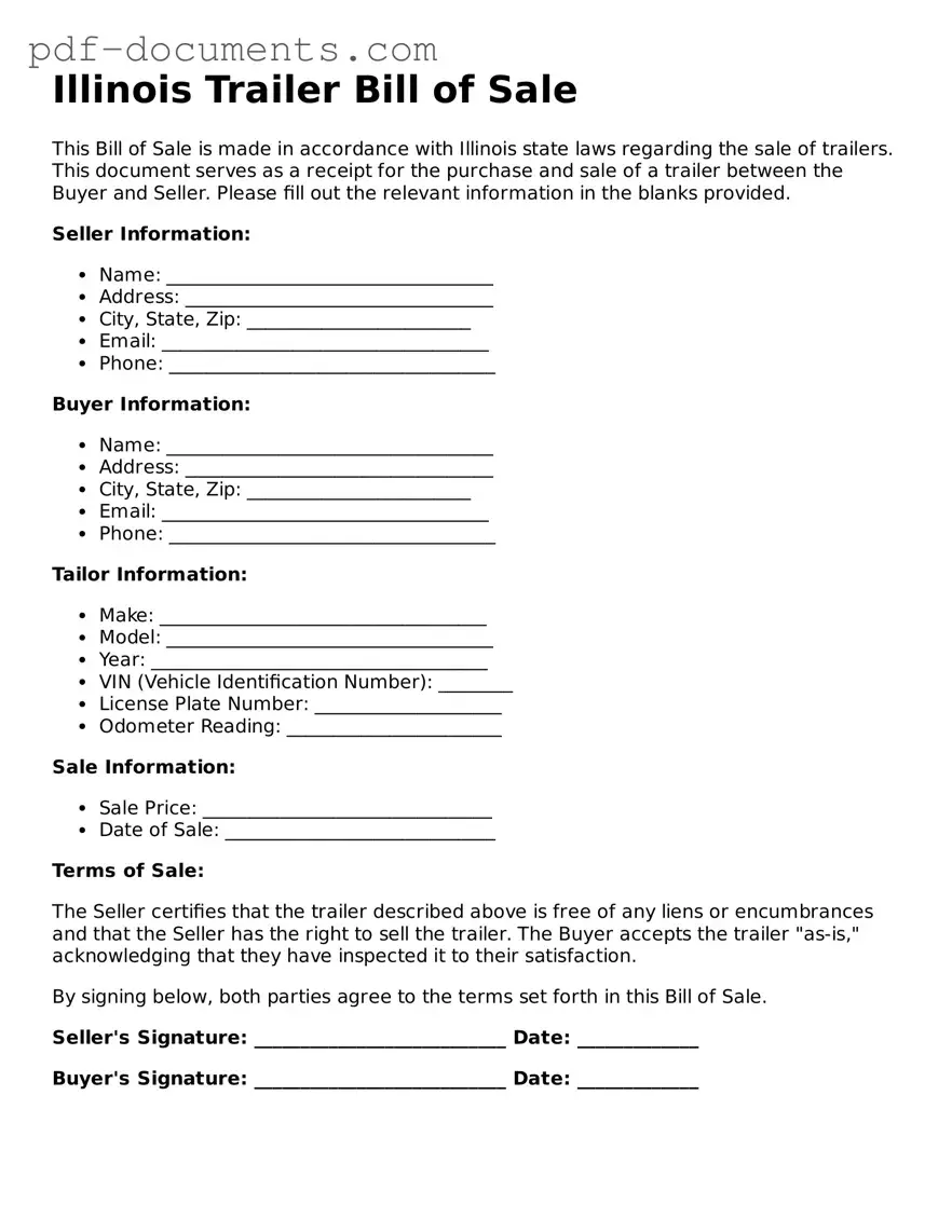 Legal Trailer Bill of Sale Template for the State of Illinois