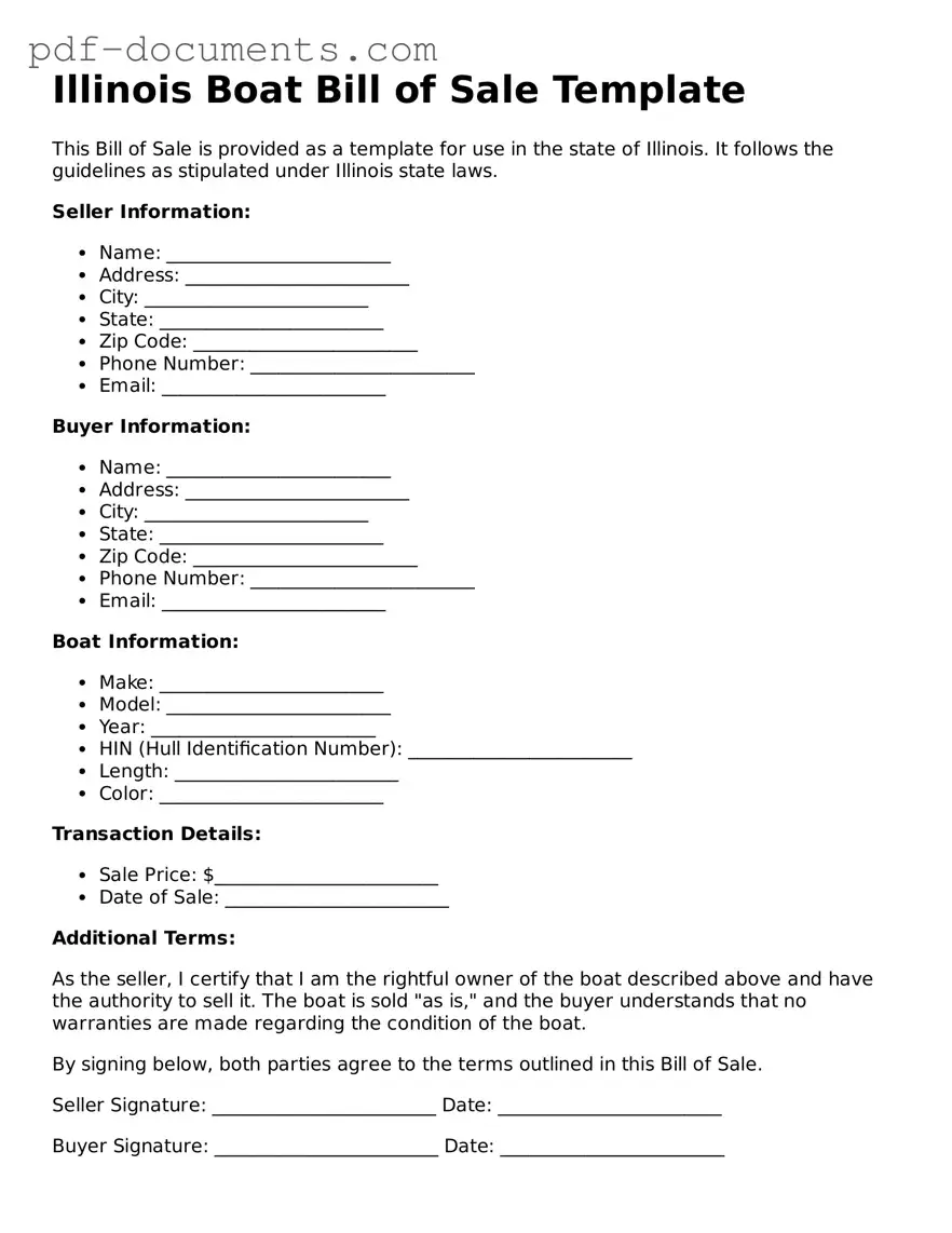 Legal Boat Bill of Sale Template for the State of Illinois