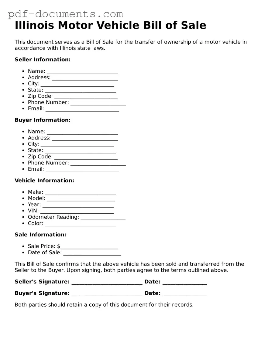 Legal Motor Vehicle Bill of Sale Template for the State of Illinois