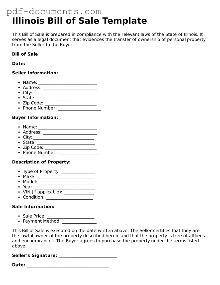 Legal Bill of Sale Template for the State of Illinois