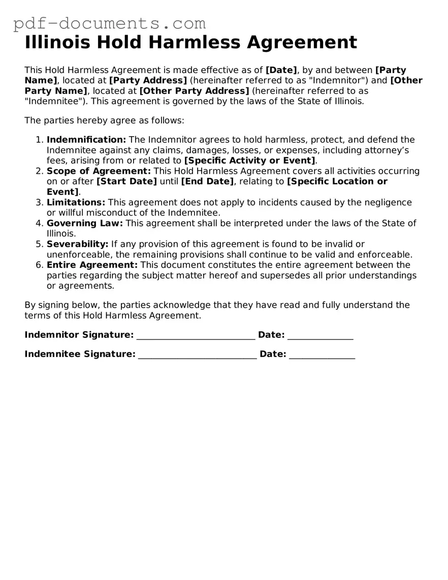 Legal Hold Harmless Agreement Template for the State of Illinois