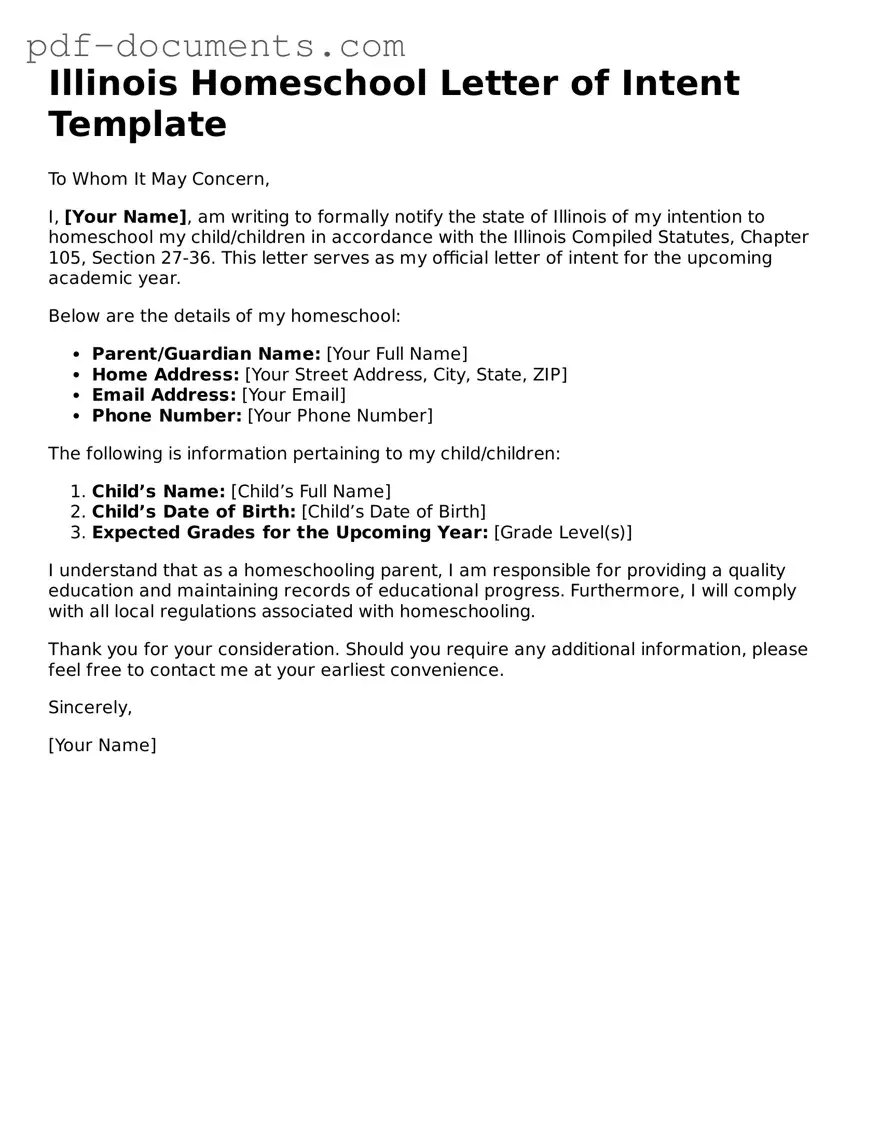 Legal Homeschool Letter of Intent Template for the State of Illinois