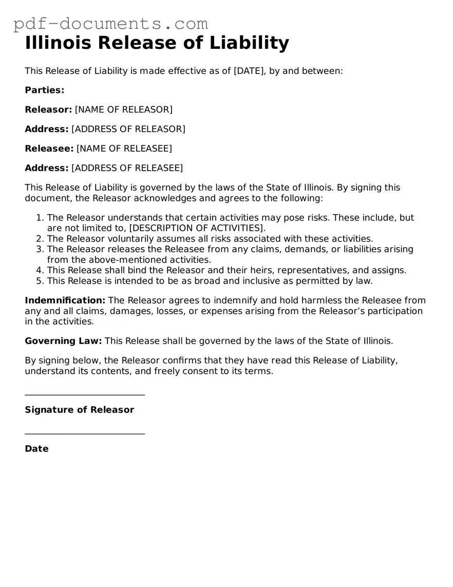 Legal Release of Liability Template for the State of Illinois