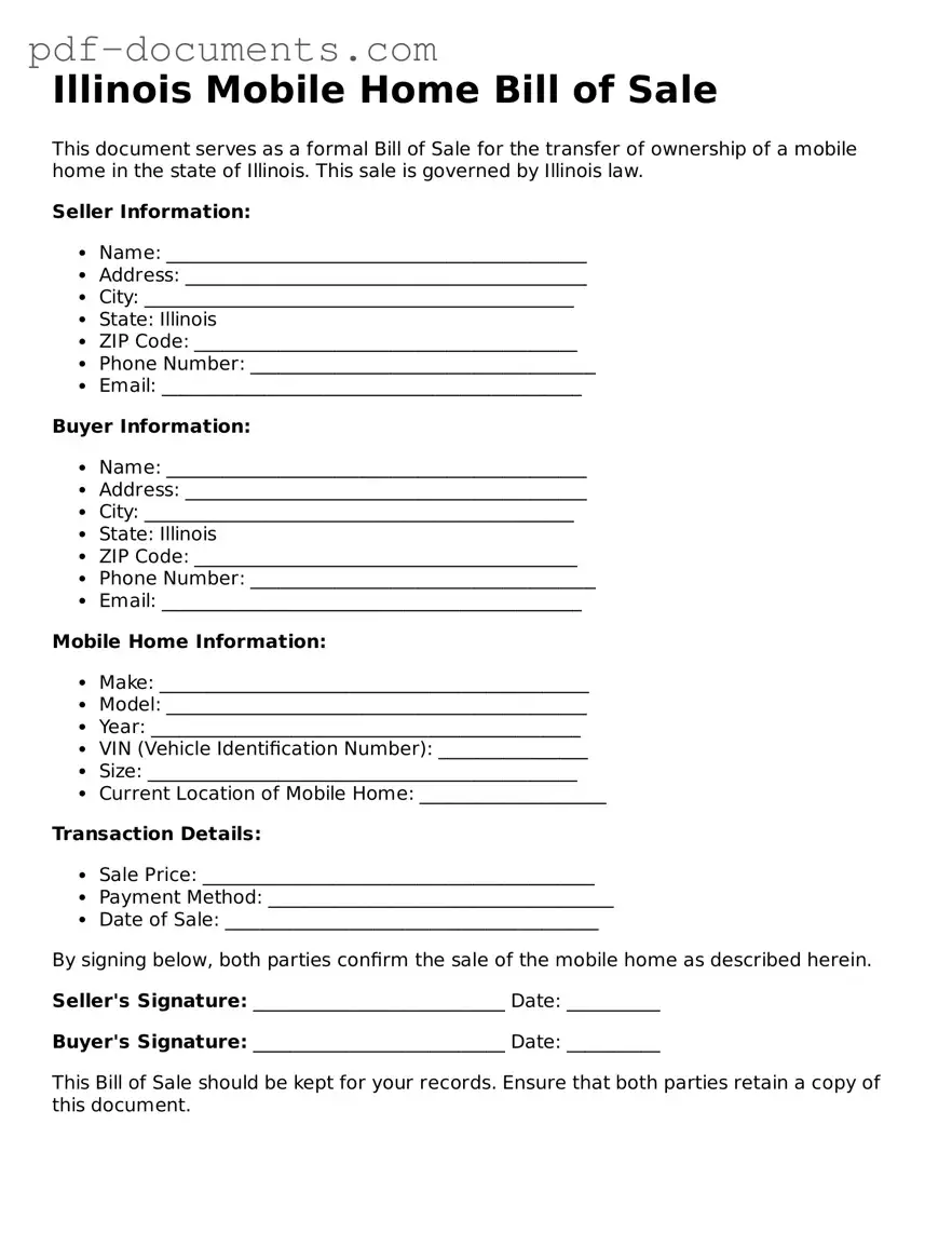 Legal Mobile Home Bill of Sale Template for the State of Illinois