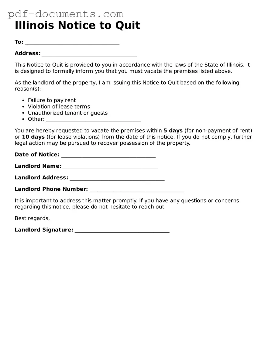 Legal Notice to Quit Template for the State of Illinois