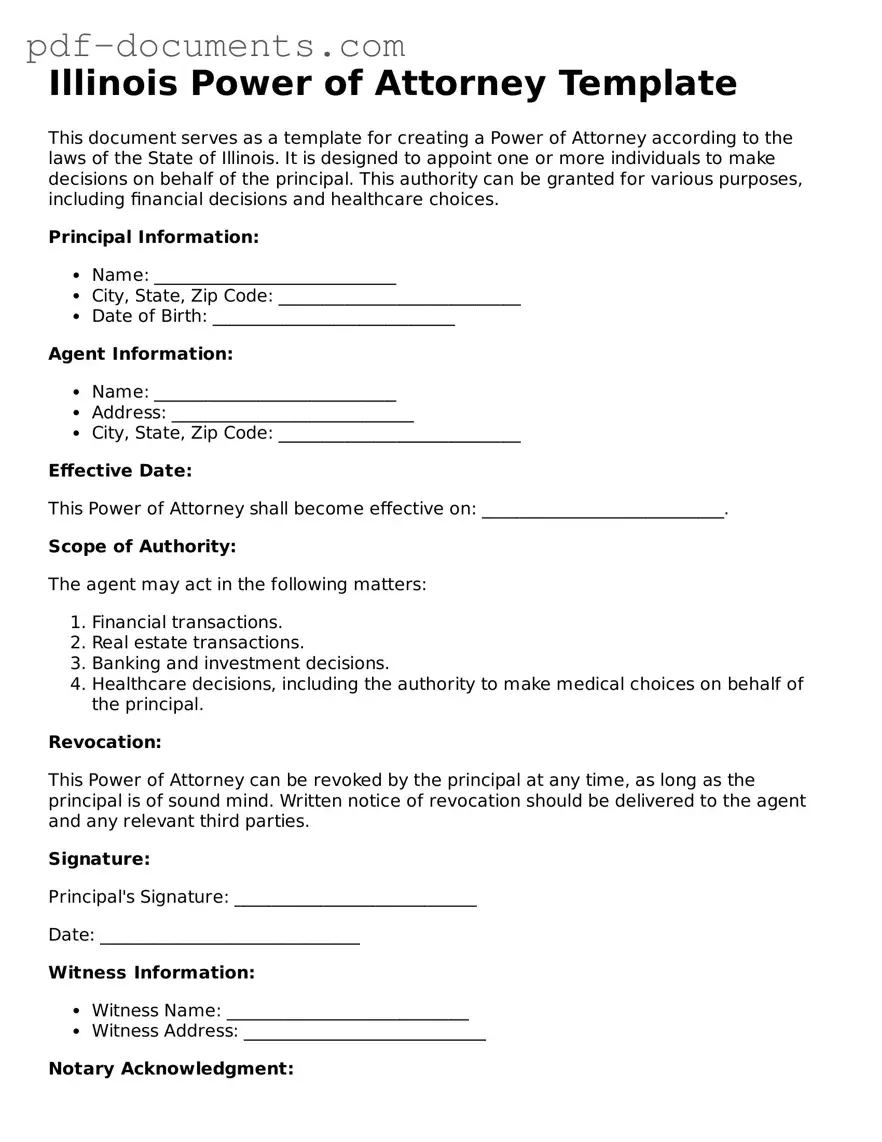 Legal Power of Attorney Template for the State of Illinois