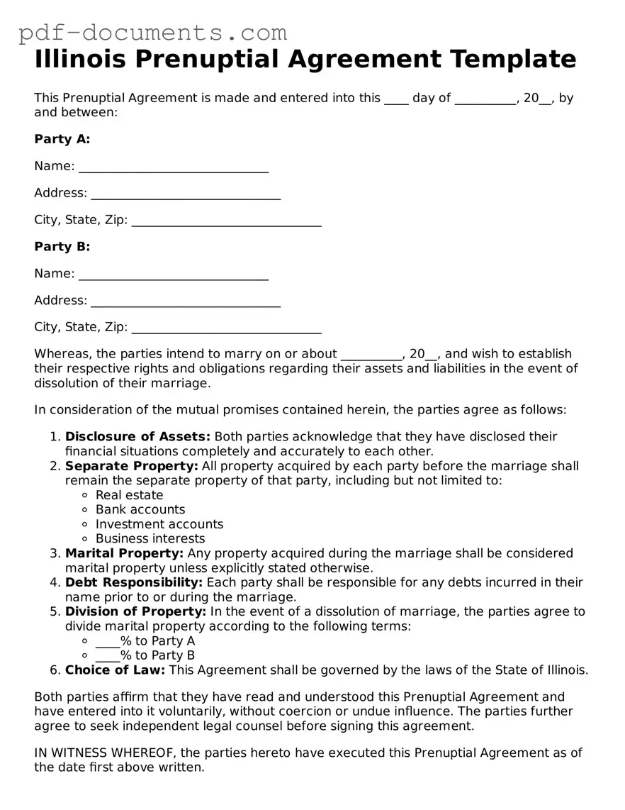 Legal Prenuptial Agreement Template for the State of Illinois