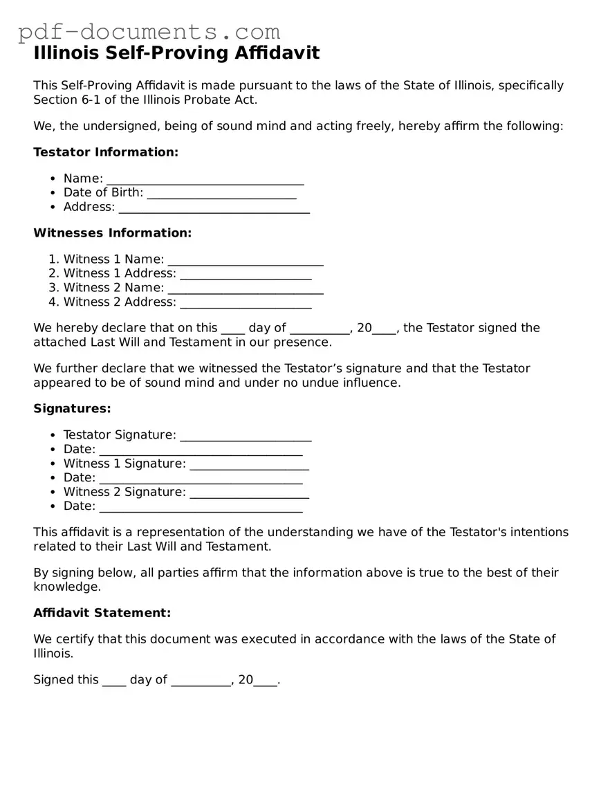 Legal Self-Proving Affidavit Template for the State of Illinois