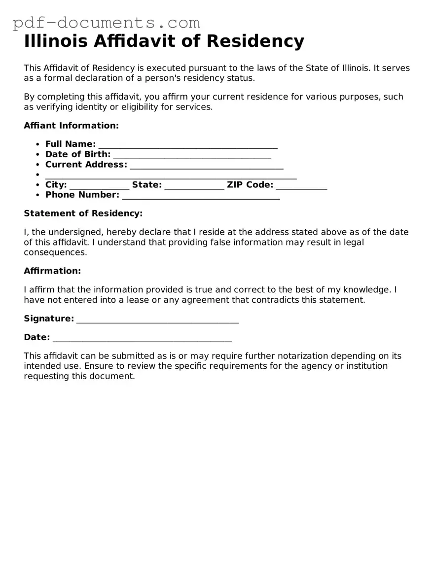 Legal Affidavit of Residency Template for the State of Illinois