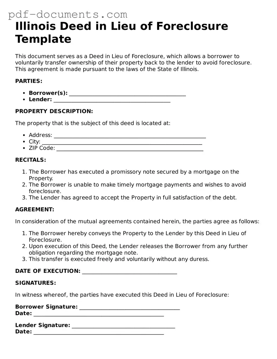 Legal Deed in Lieu of Foreclosure Template for the State of Illinois
