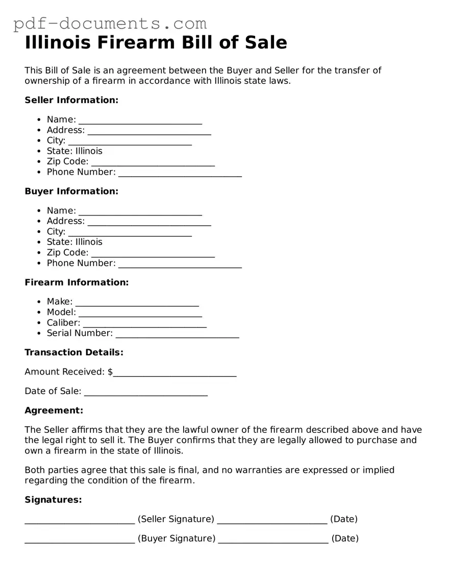 Legal Firearm Bill of Sale Template for the State of Illinois