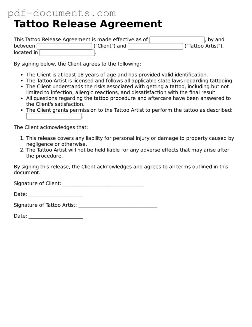 Printable Tattoo Release Form