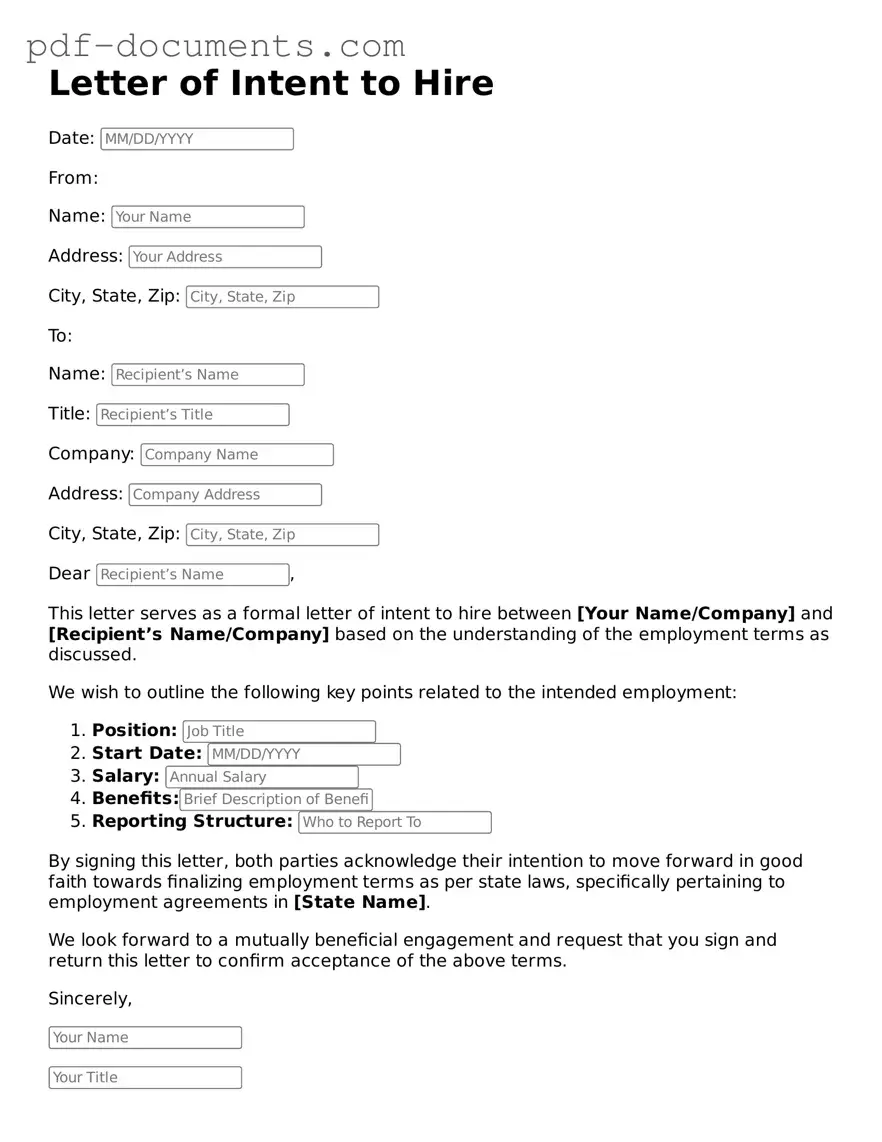 Printable Letter of Intent to Hire Form