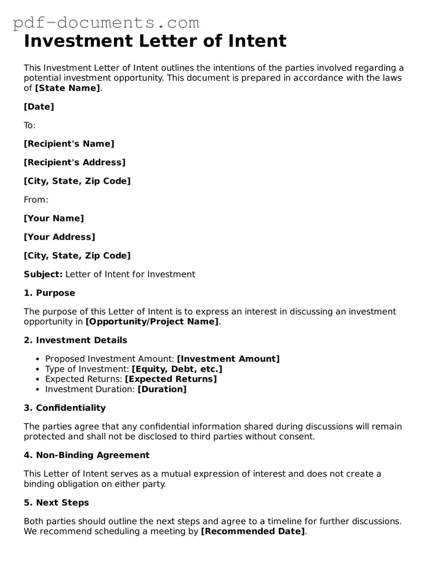 Printable Investment Letter of Intent Form