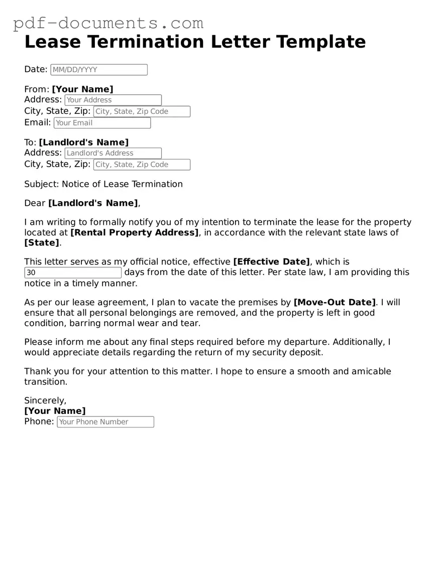 Printable Lease Termination Letter Form