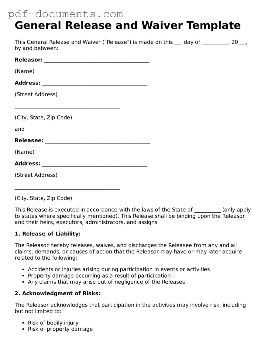 Printable General Release and Waiver Form