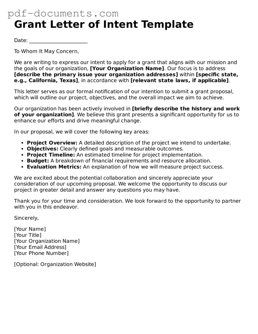 Printable Grant Letter of Intent Form