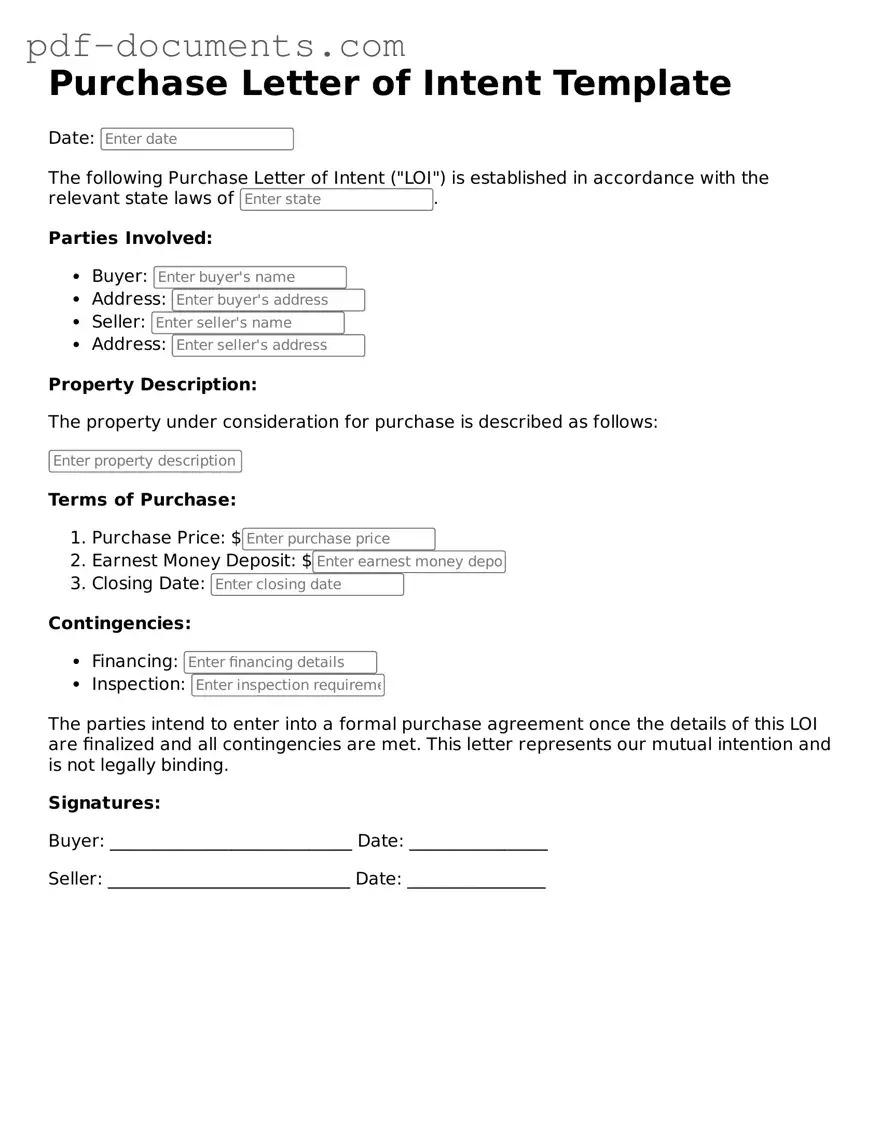 Printable Purchase Letter of Intent Form