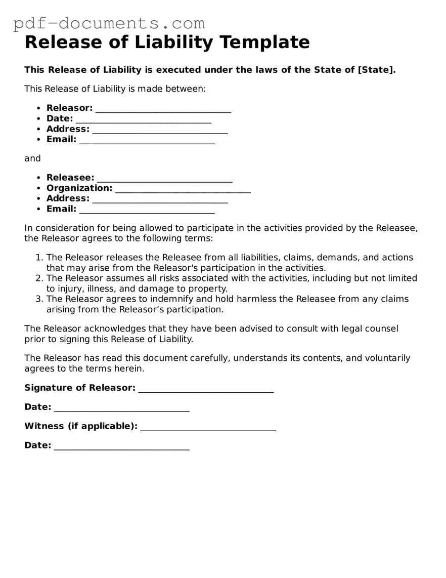 Printable Release of Liability Form