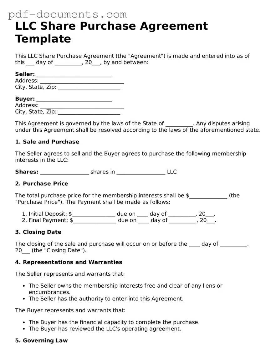 Printable LLC Share Purchase Agreement Form