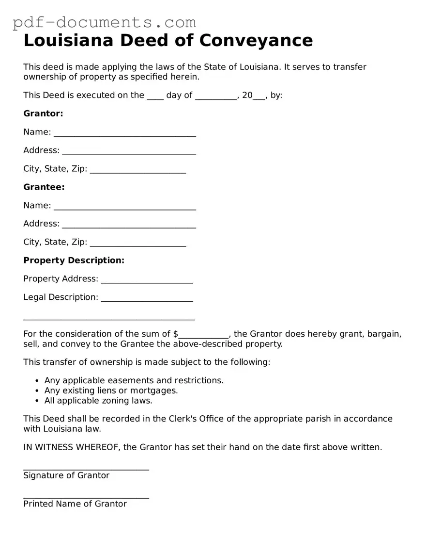 Legal Deed Template for the State of Louisiana