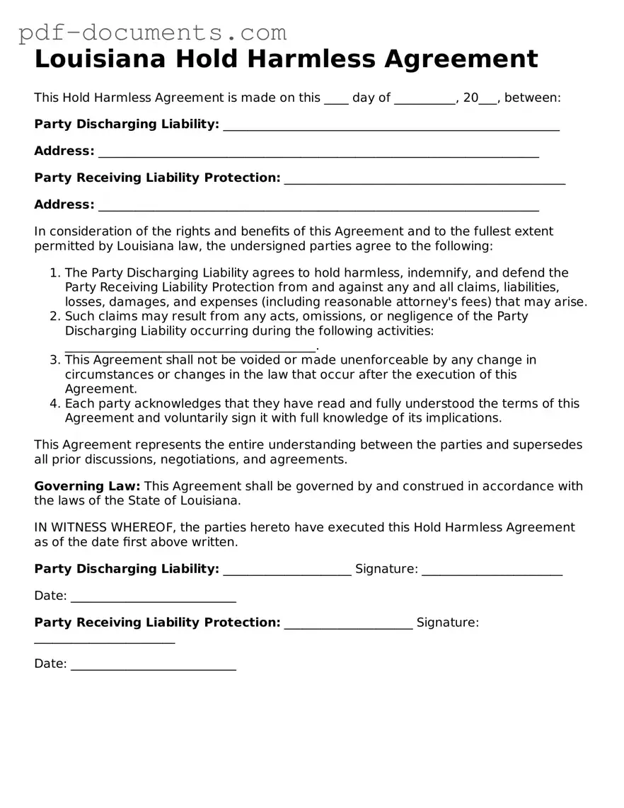 Legal Hold Harmless Agreement Template for the State of Louisiana