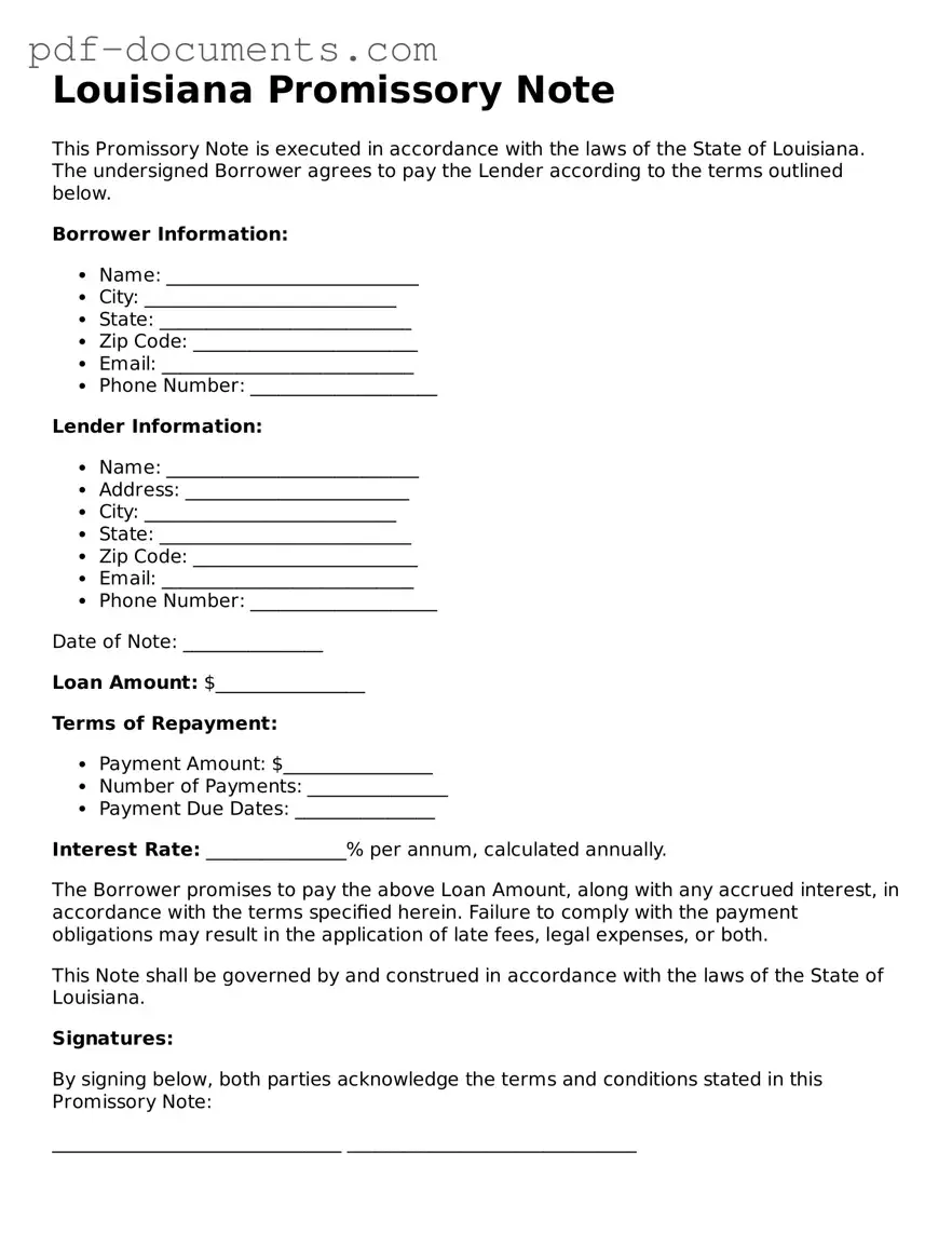 Legal Promissory Note Template for the State of Louisiana