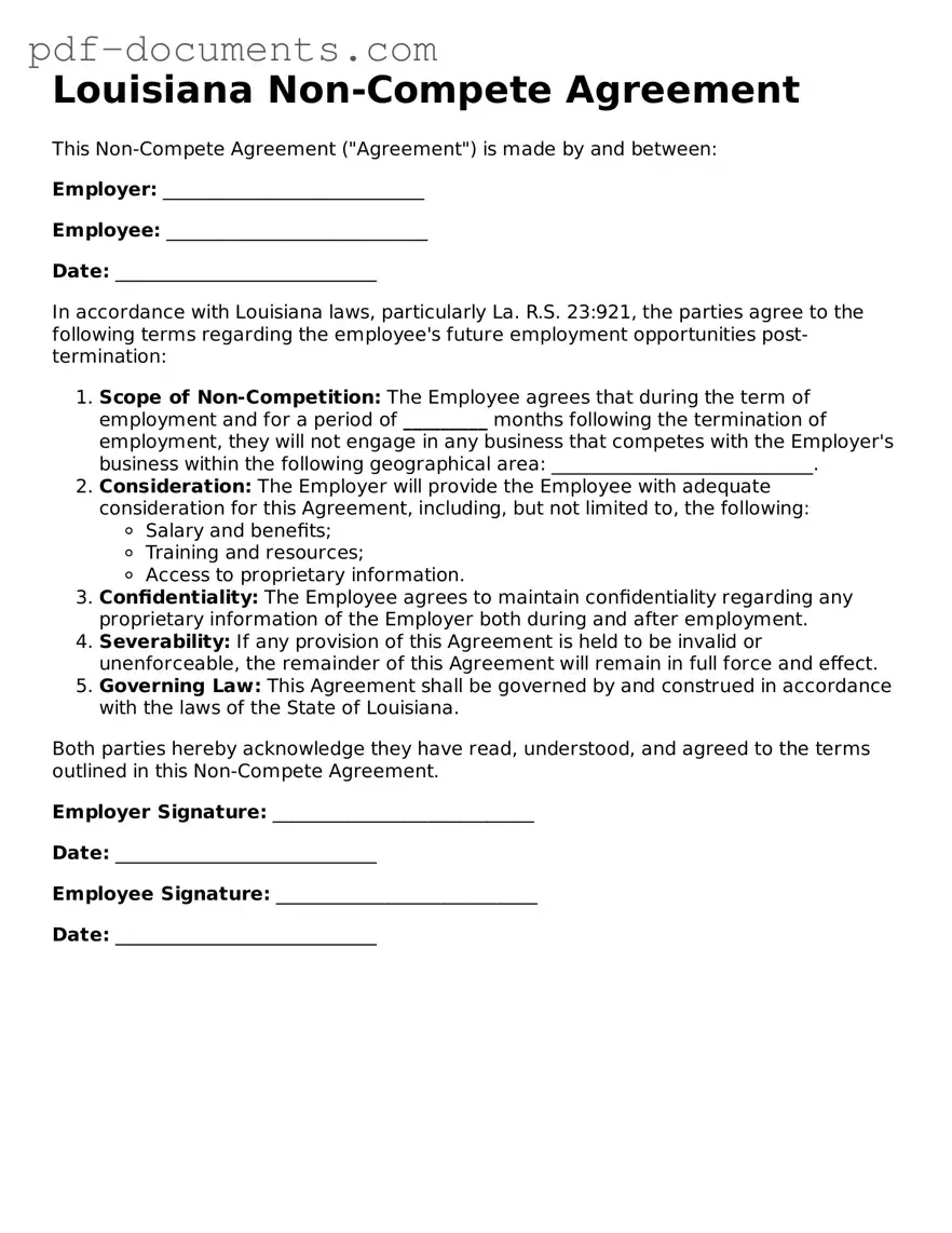 Legal Non-compete Agreement Template for the State of Louisiana