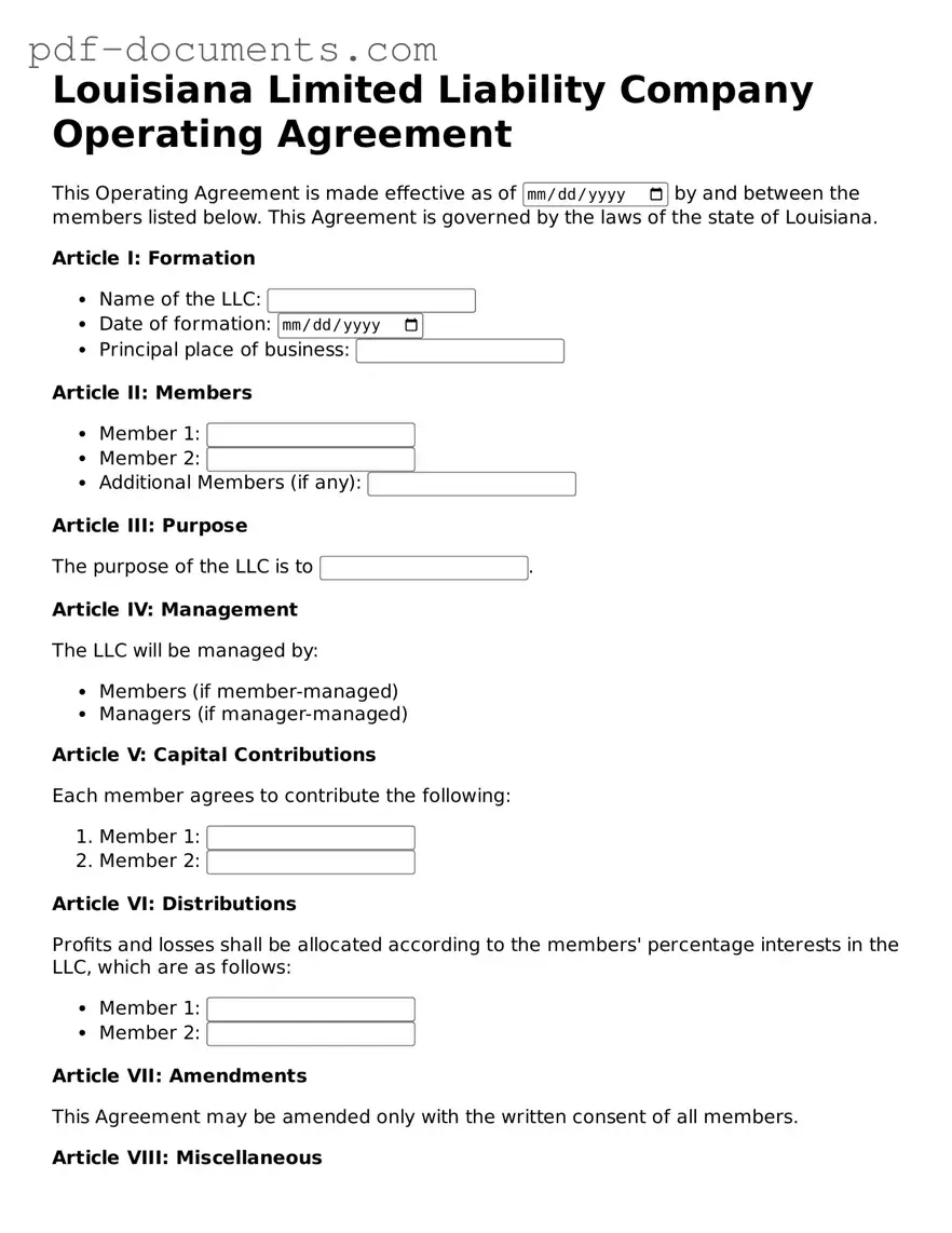Legal Operating Agreement Template for the State of Louisiana
