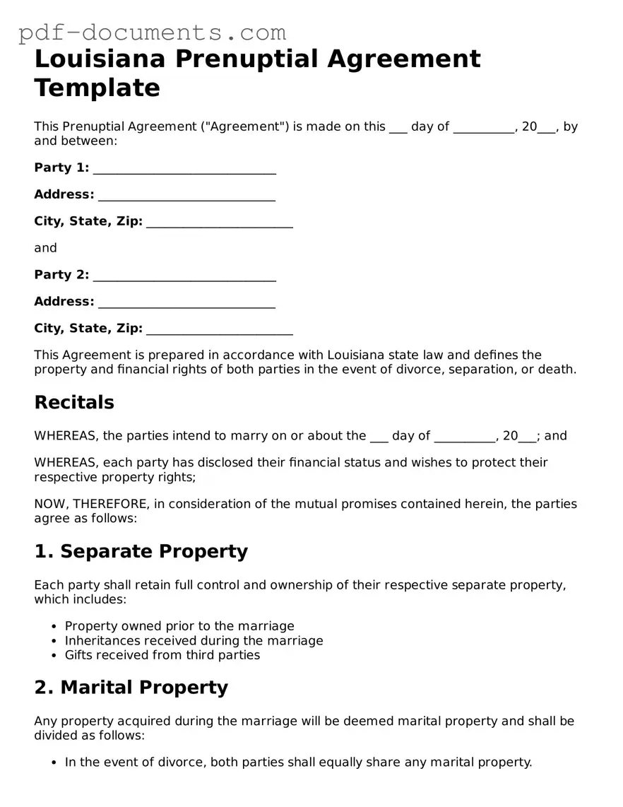 Legal Prenuptial Agreement Template for the State of Louisiana