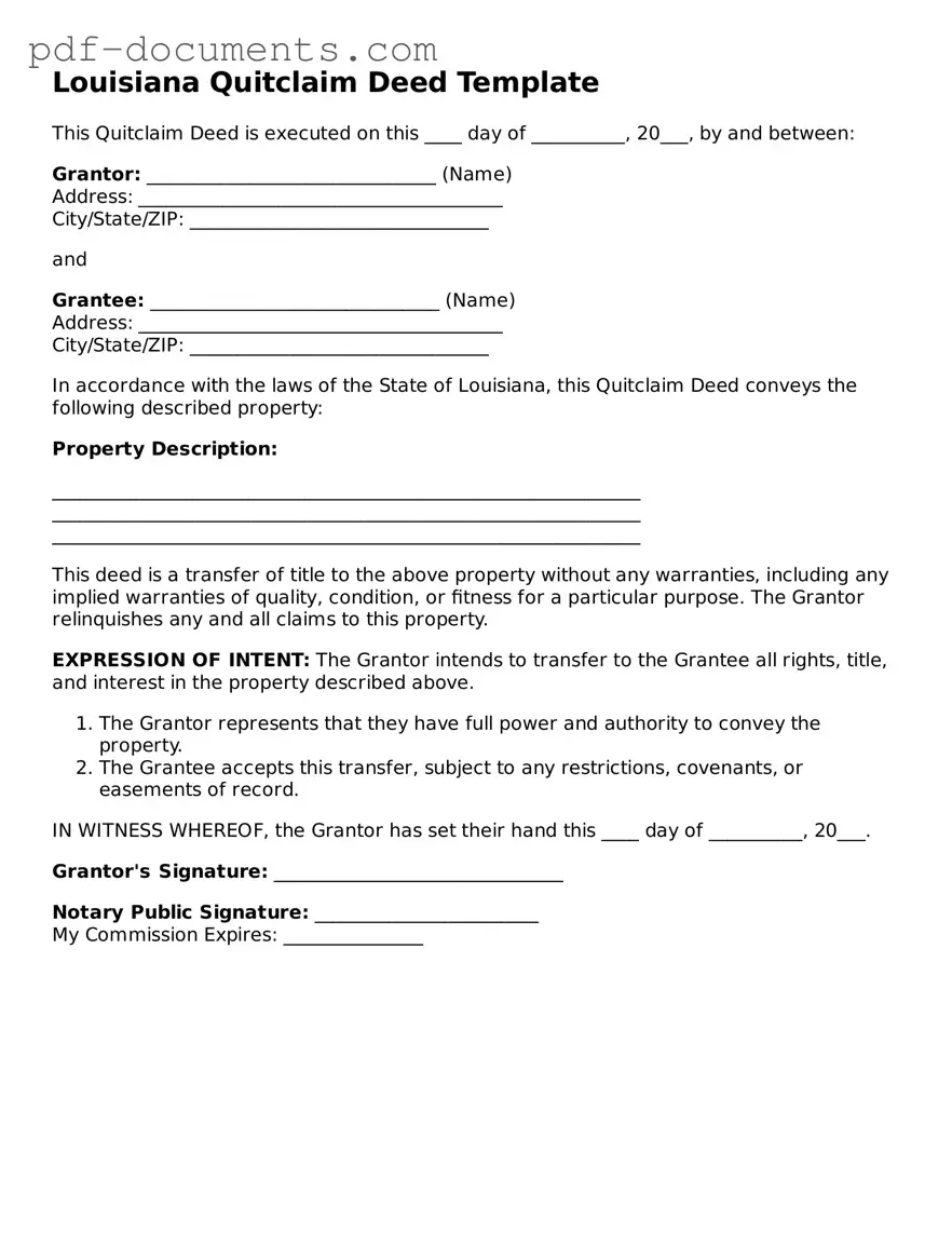 Legal Quitclaim Deed Template for the State of Louisiana