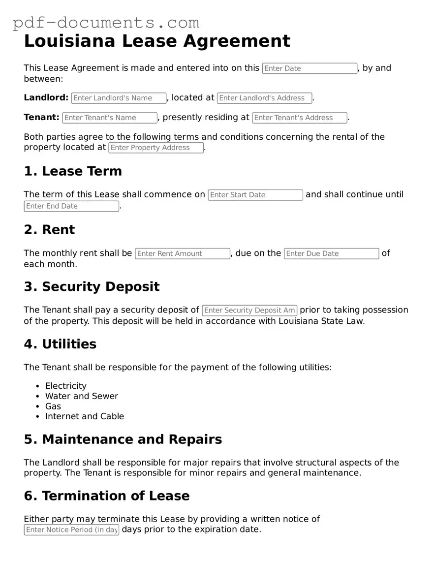 Legal Lease Agreement Template for the State of Louisiana