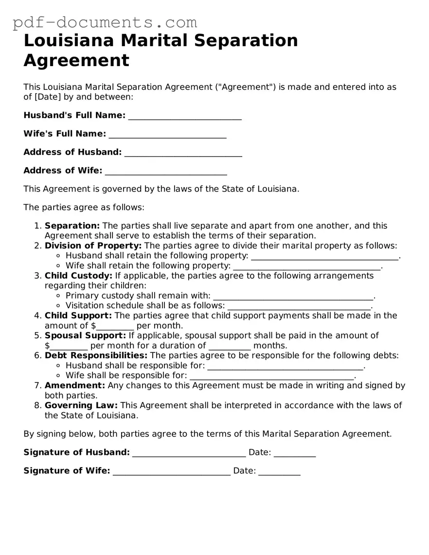Legal Marital Separation Agreement Template for the State of Louisiana