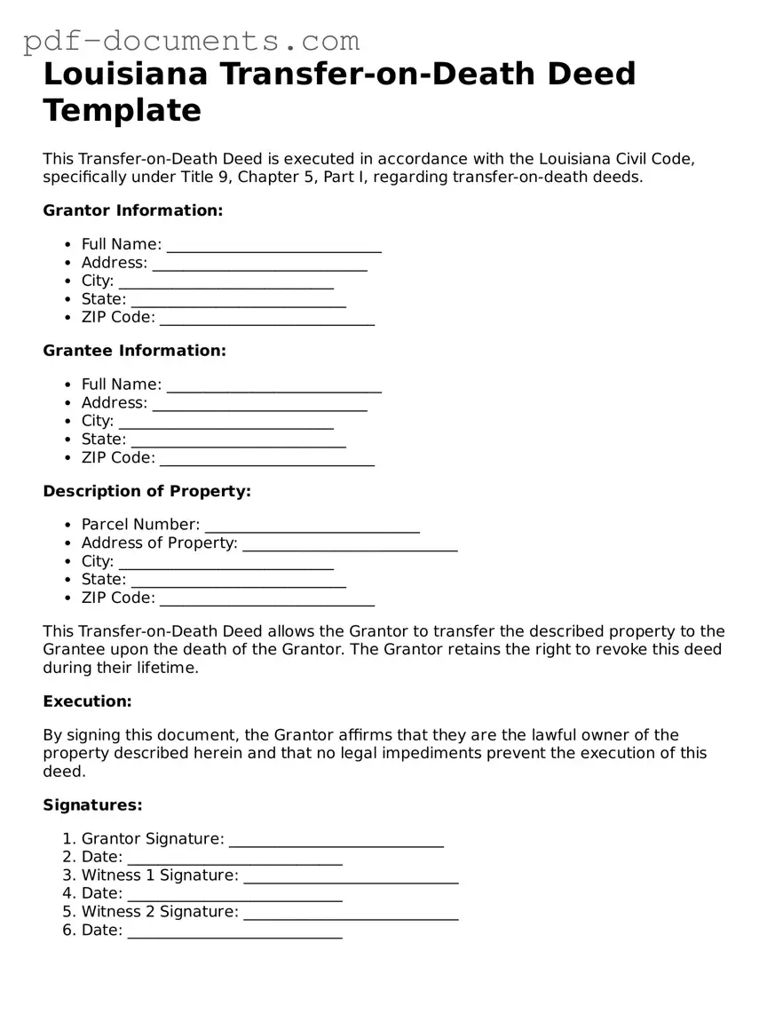 Legal Transfer-on-Death Deed Template for the State of Louisiana