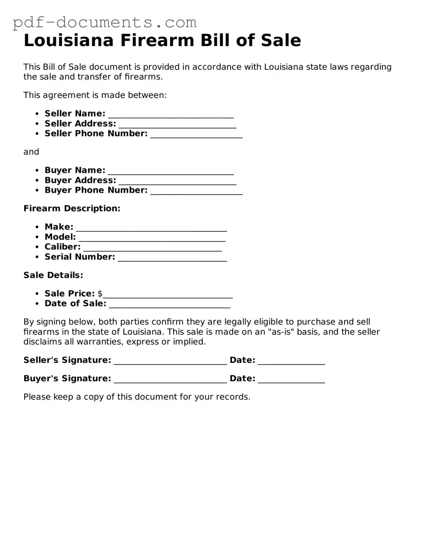 Legal Firearm Bill of Sale Template for the State of Louisiana