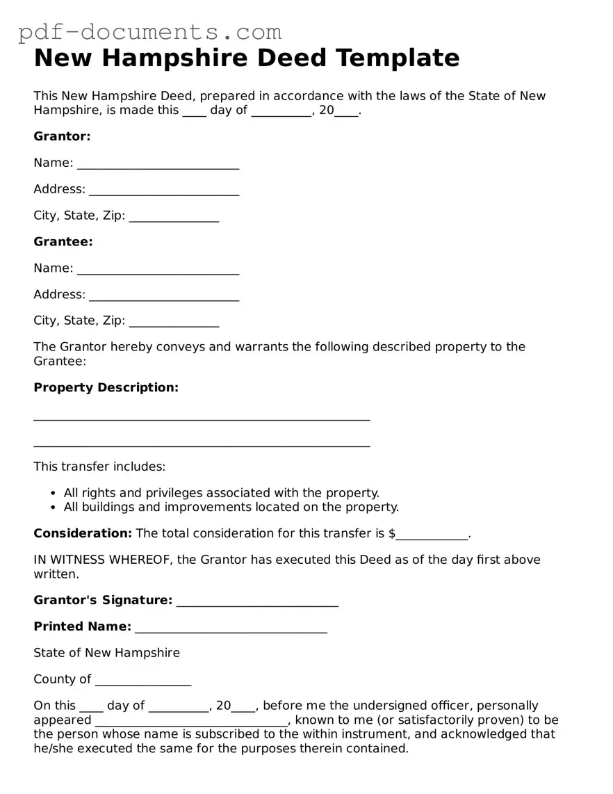 Legal Deed Template for the State of New Hampshire