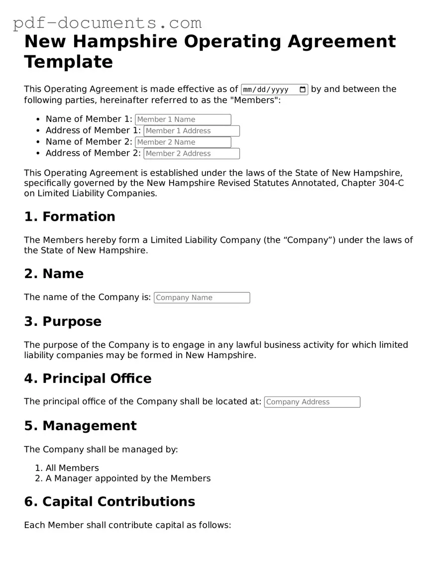 Legal Operating Agreement Template for the State of New Hampshire