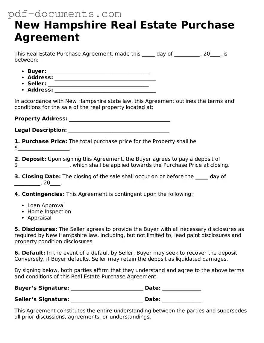 Legal Real Estate Purchase Agreement Template for the State of New Hampshire